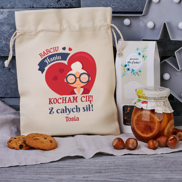 Babciu kocham Cię - Zestaw Herbaciany w Woreczku na prezent dla babci